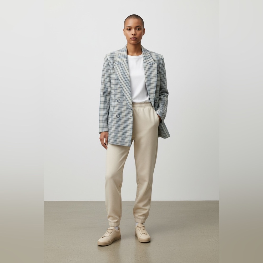MNG Suit Blue & Cream Plaid Blazer – Size M